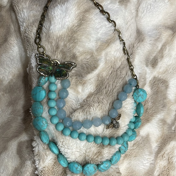 Fossil Rustic metal ~blue beads crystals - Picture 4 of 9